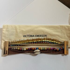 Victoria Emerson Bohemian Multi Strand Cuff Bracelet,Gold Tone,Colorful,Magnetic